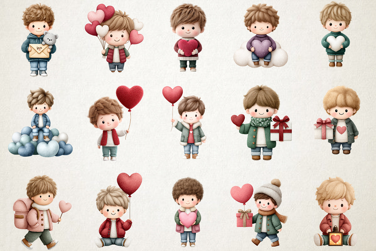 Watercolor Valentine Boys Cliparts, an Illustration by RobertsArt (Photo 6 of 6)