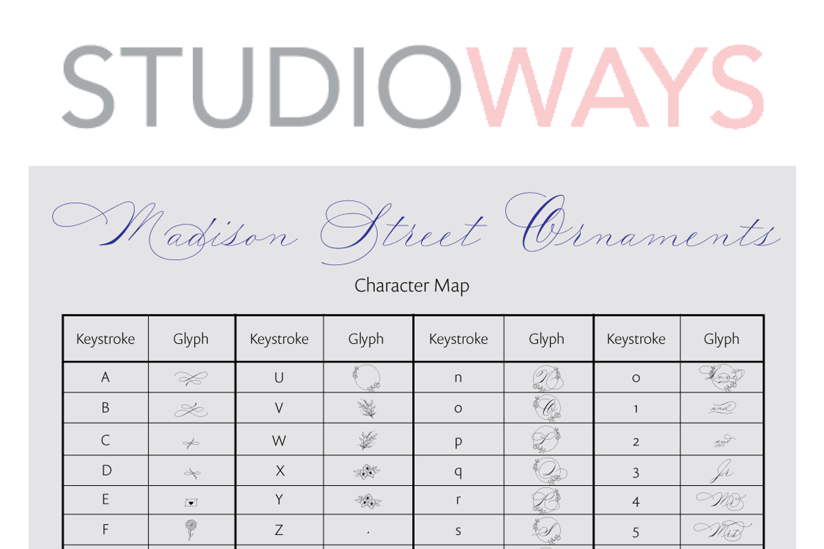 Madison Street Pro + Ornaments, a Script Font by STUDIOWAYS (Photo 4 of 4)