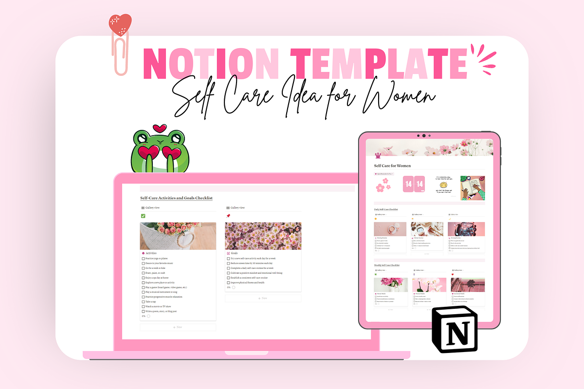 Notion Self Care Ideas for Women, a Templates & Theme by bellaROSEworkshop (Photo 6 of 11)