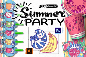 vector set Summer Party with zebra