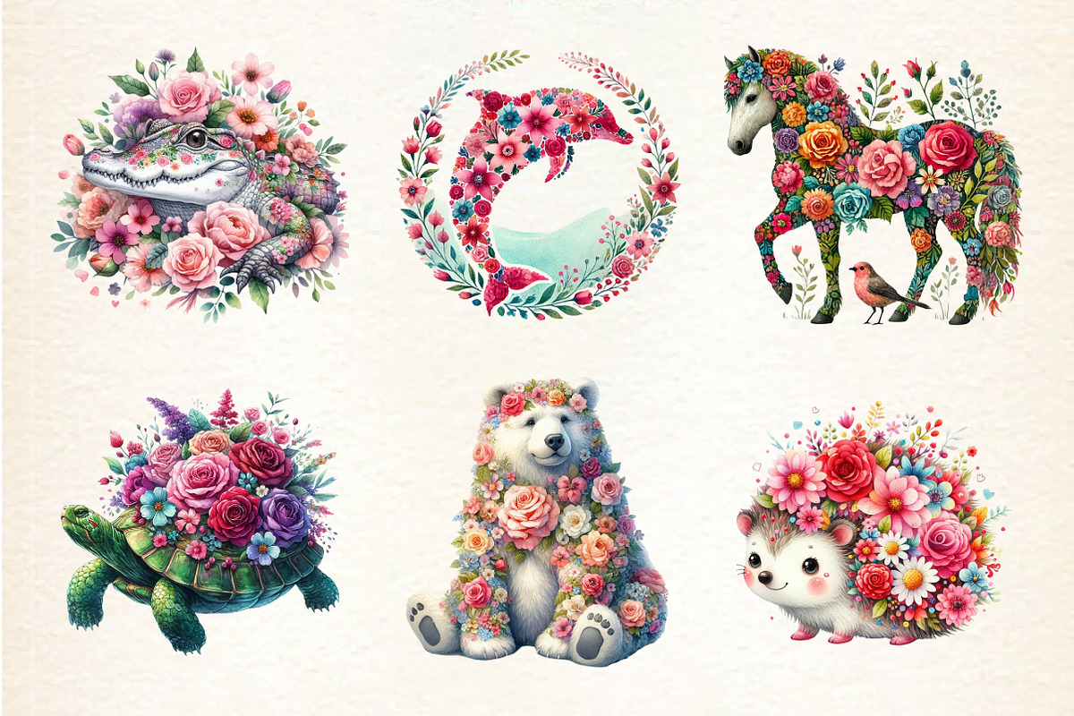 Floral Animals Clipart, Spring Clipa, an Illustration by DreamArtGraphic (Photo 2 of 4)