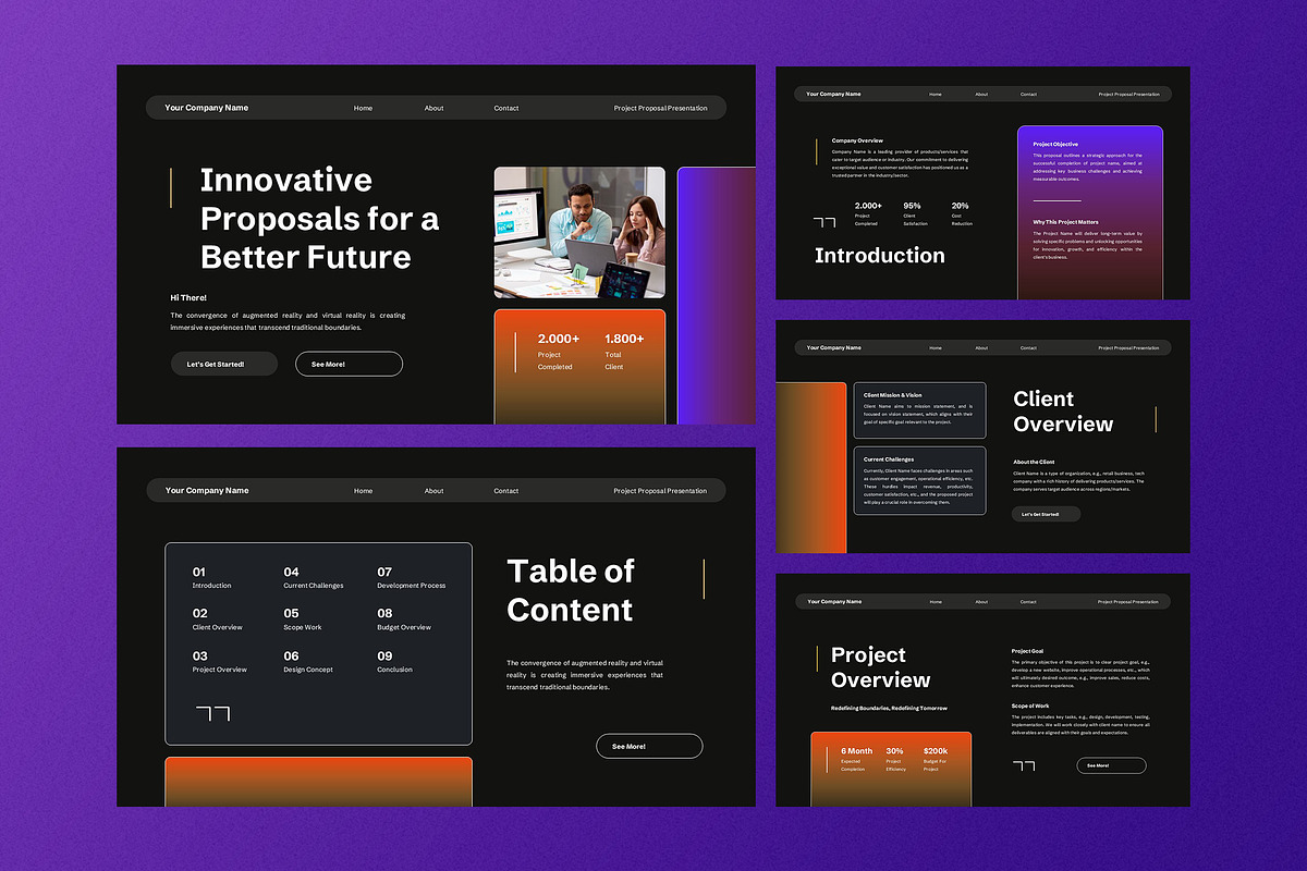 Black Gradient Project Proposal PPT, a Presentation Template by Aiyari Graphic (Photo 2 of 5)