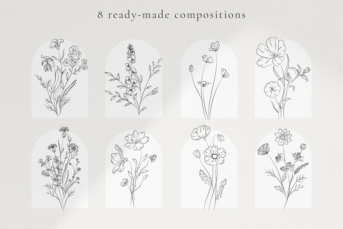 Line Art Wild Flowers Illustrations, a Decorative Illustration by La Petite Line Art (Photo 4 of 12)