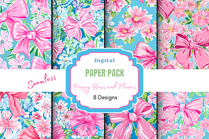 Preppy Pink Bows And Flowers Print