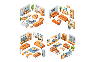 Modern Interior Isometric Vector Set