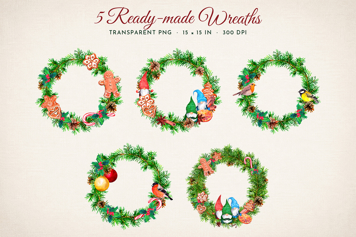 Watercolor Christmas Wreath Creator, a Seasonal Illustration by Where summer is (Photo 5 of 13)
