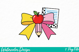 Coquette Teacher Pencil Bow, an Illustration by Watercolor design