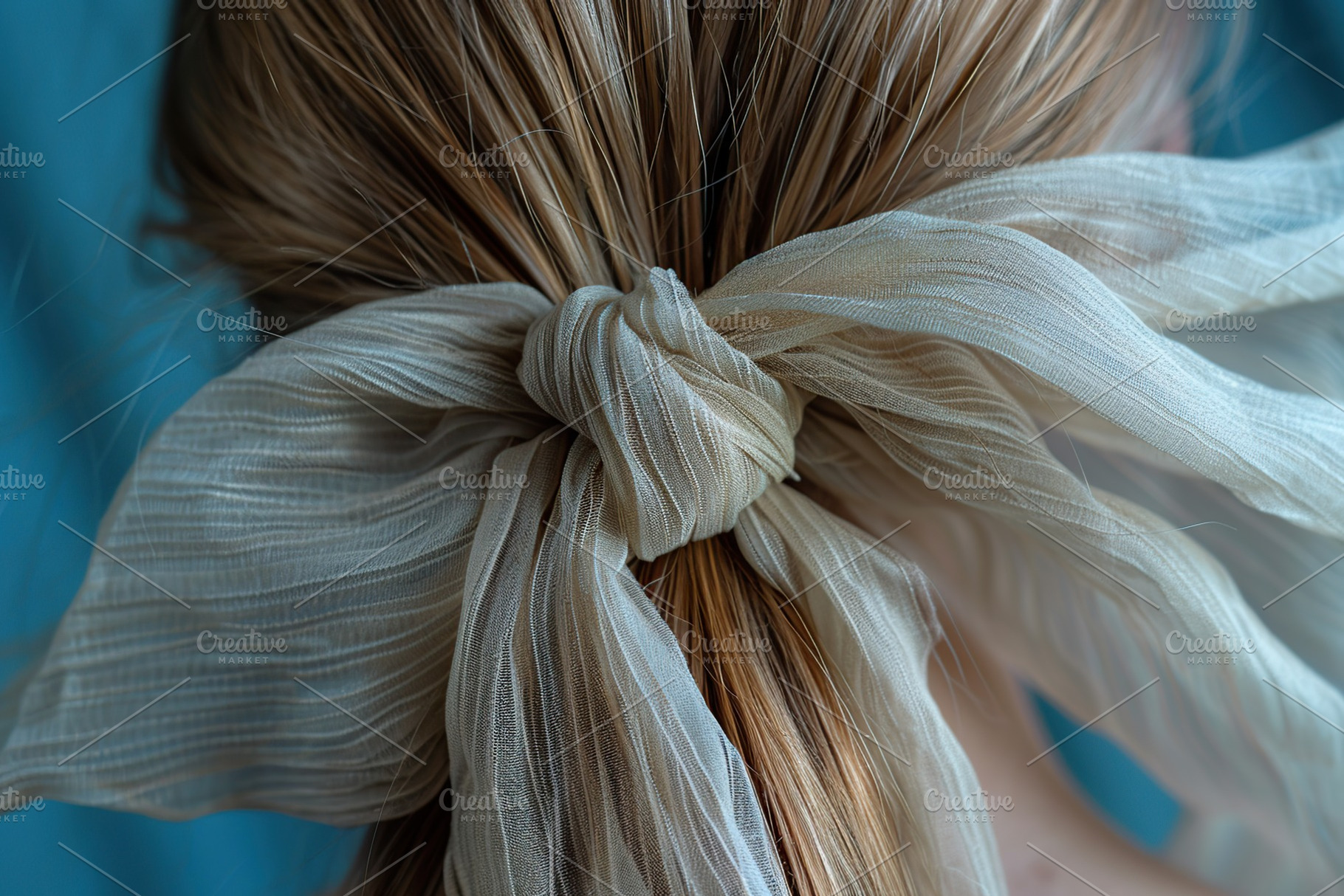 Woman tying her hair using band. Back view, a Beauty & Fashion Photo by AlyaAnd