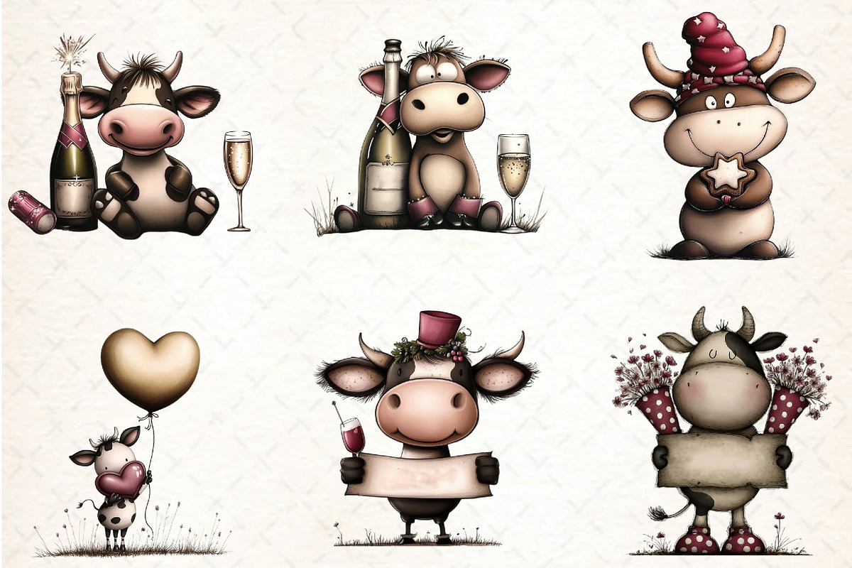 Watercolor New Year Cow Clipart, an Illustration by DreamCafeArt (Photo 4 of 6)