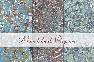 3 Hand Marbled Papers Winter