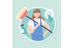 happy girl cleaning, a Person Illustration by studiogstock