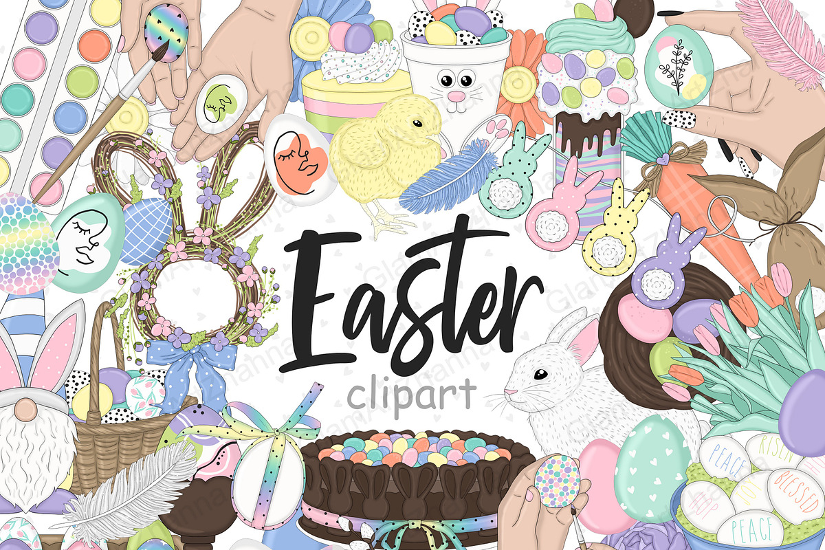 Easter Egg Painting Clipart, a Seasonal Illustration by GlamArtZhanna (Photo 1 of 5)