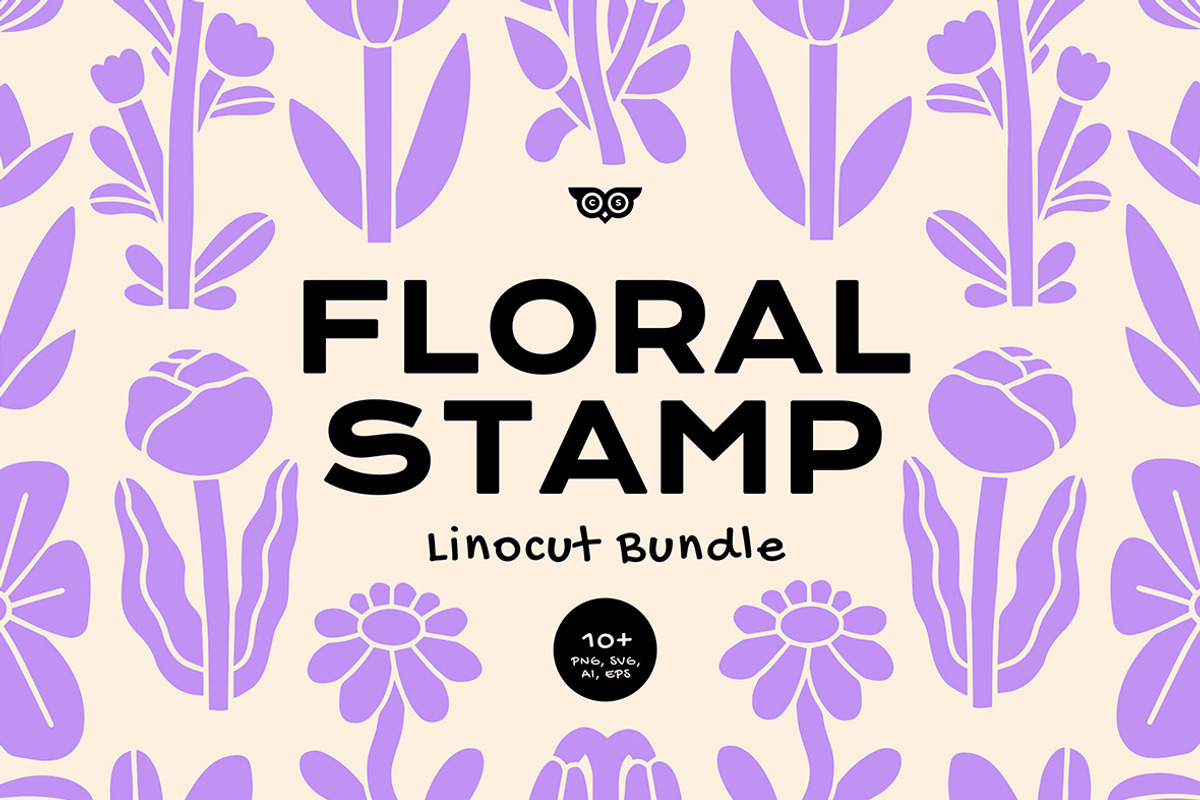 Floral Stamps Linocut Bundle,, an Illustration by ClayStudio (Photo 1 of 8)