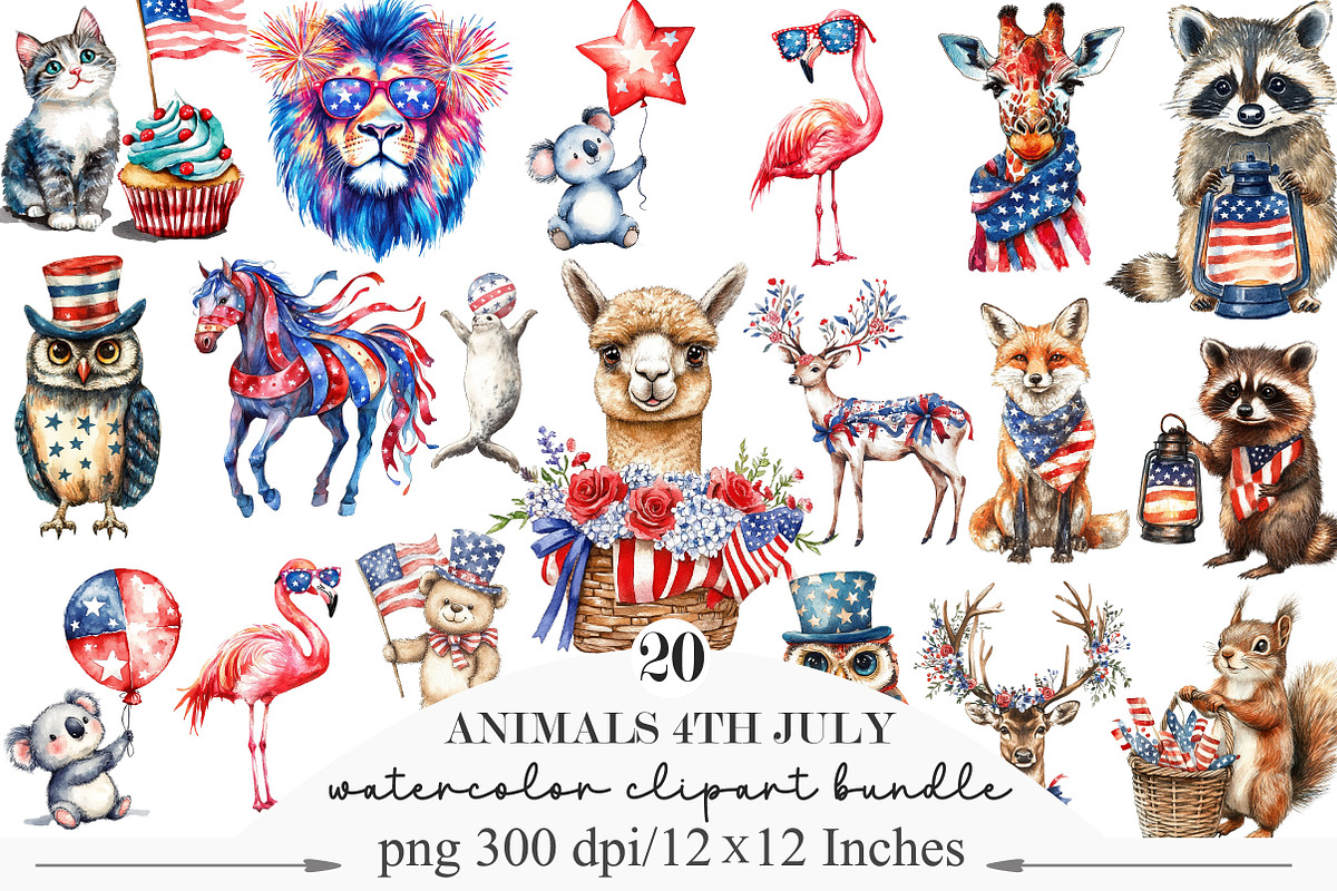 Animals 4th July Clipart PNG, an Illustration by Designking (Photo 1 of 5)