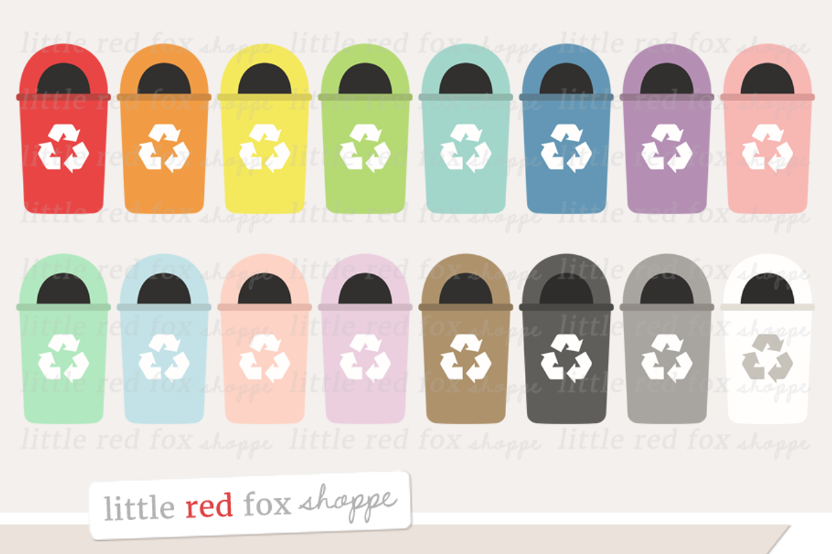 Recycling Bin Clipart, an Illustration by Little Red Fox Shoppe