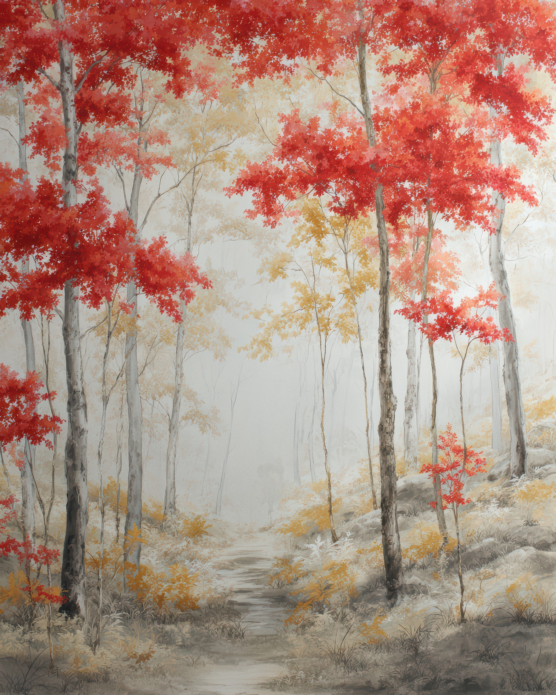 Canadian Maple Forest Wallpaper, a Decorative Illustration by Virgo Studio