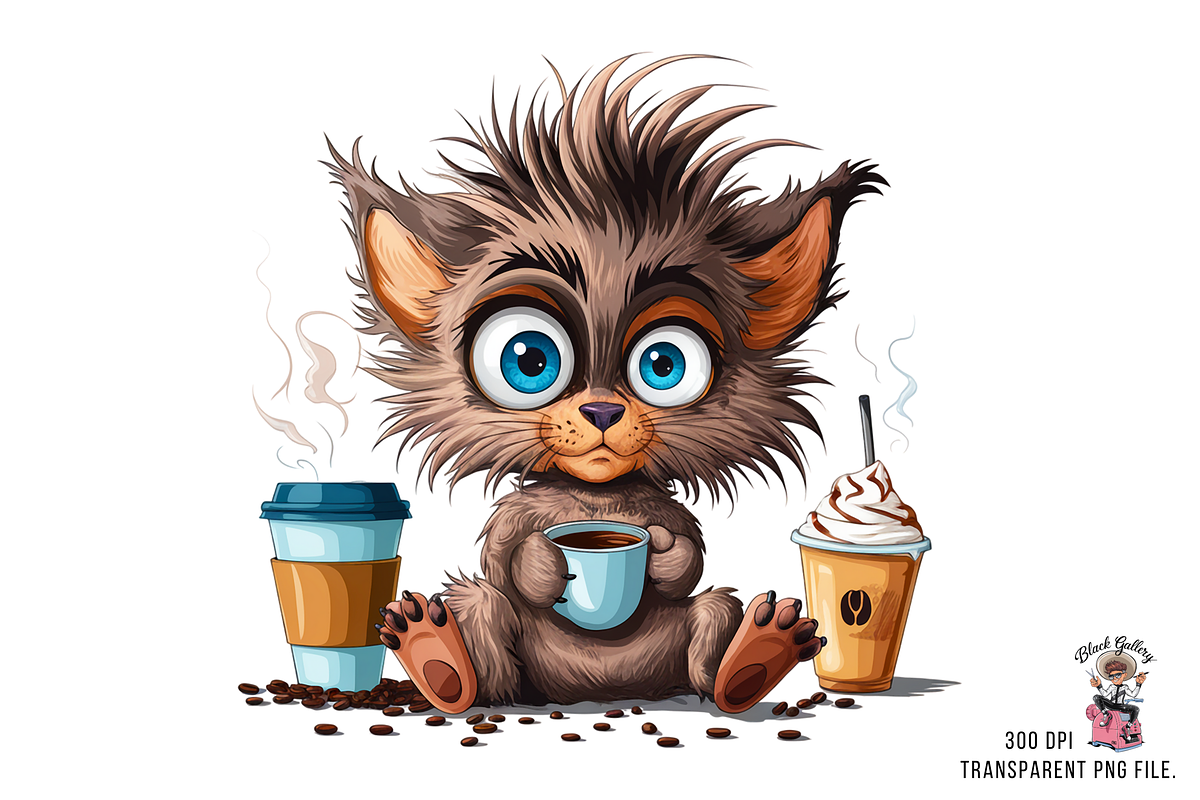 Kitten Drinking Coffee PNG Bundle, a Graphic by Clipart Bloom (Photo 7 of 13)
