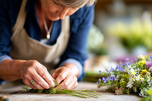 Mature woman arranging fresh flowers, a Business Photo by MistyDay