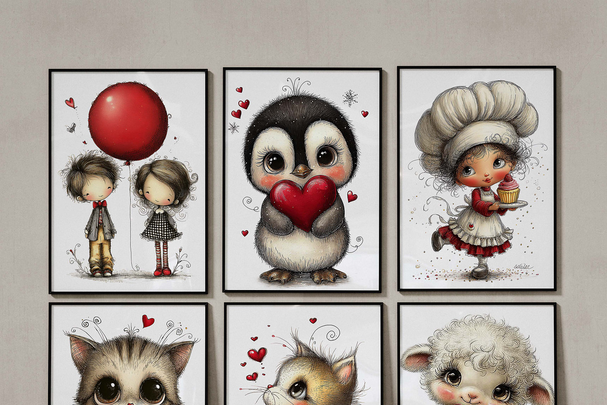 Whimsical Valentine Day Girl Clipart, an Illustration by one-touch (Photo 6 of 16)