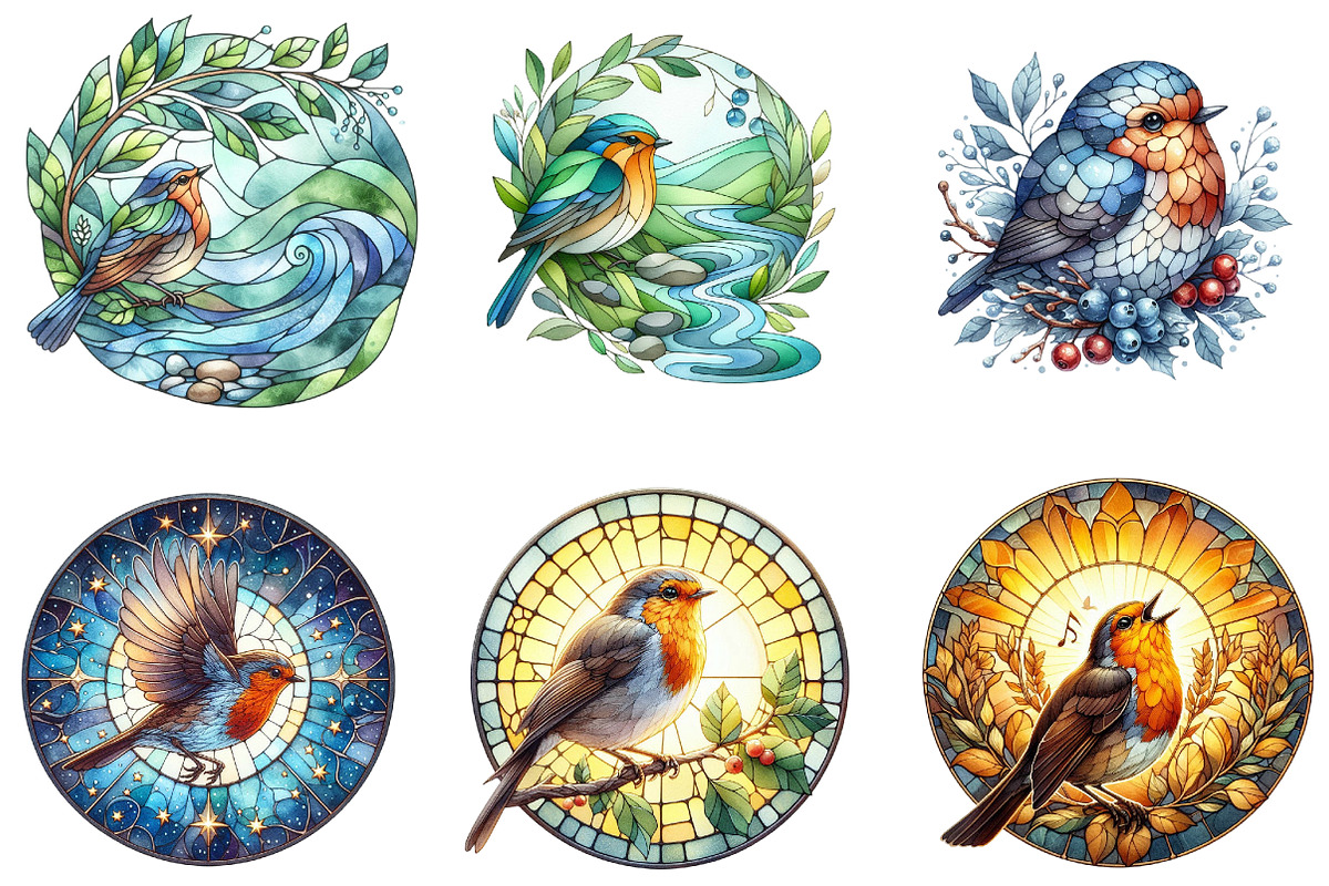 Robin Bird Round Stained Glass Clipa, an Illustration by DreamArtGraphic (Photo 2 of 4)
