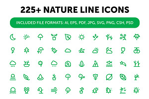 225 Nature Line Icons Set