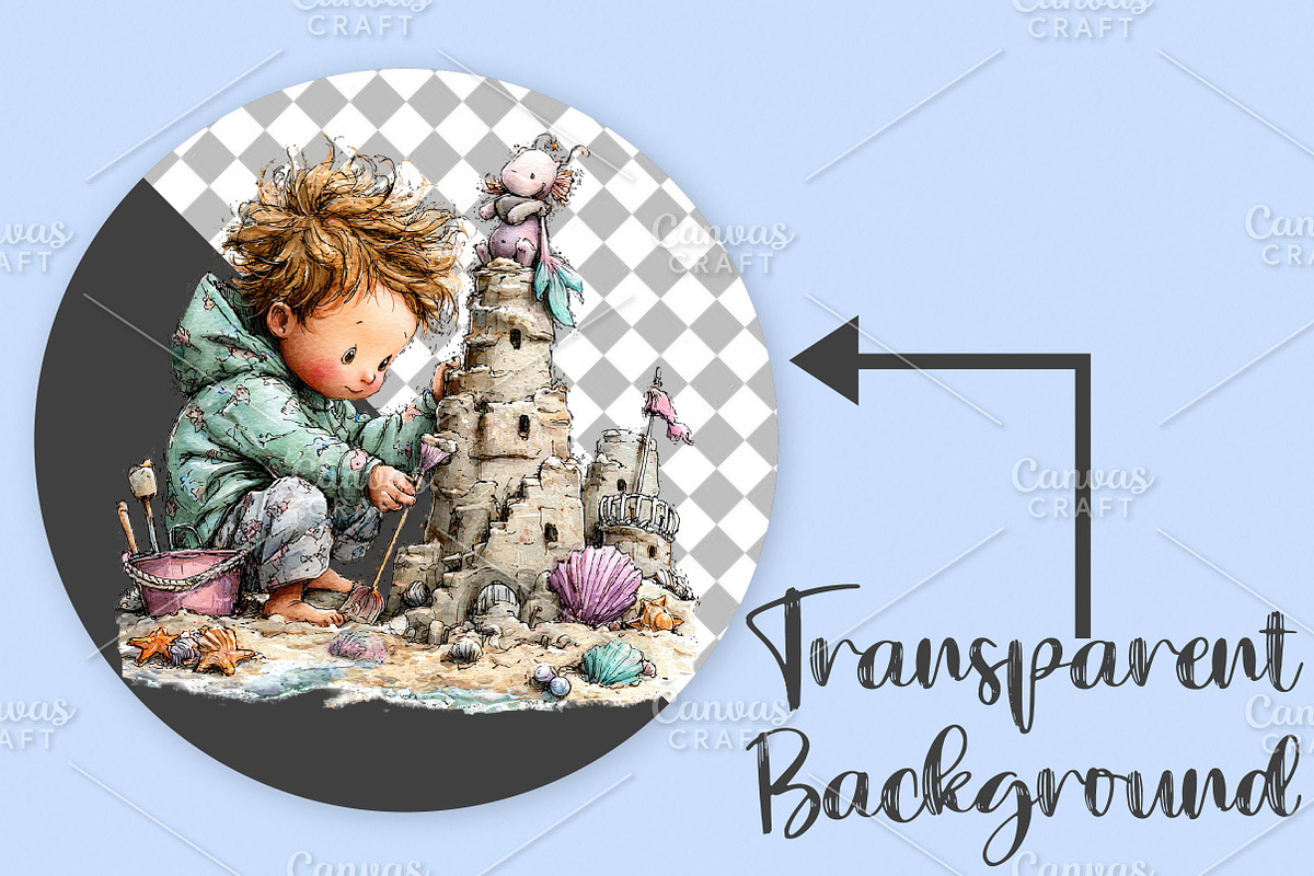 Whimsical Summer Beach Kids Clipart, an Illustration by Canvas Craft (Photo 2 of 7)