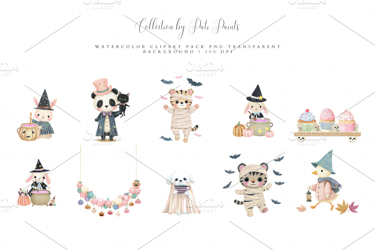 Watercolor Halloween Animal Clipart, an Illustration by Pati Paints (Photo 3 of 8)