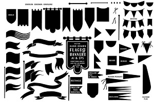 Flag & Banner Silhouettes Hand-Drawn