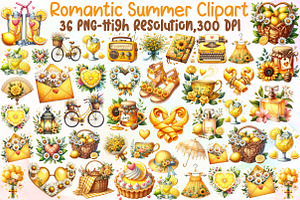 Romantic Summer Clipart, an Illustration by Sublimation Artist
