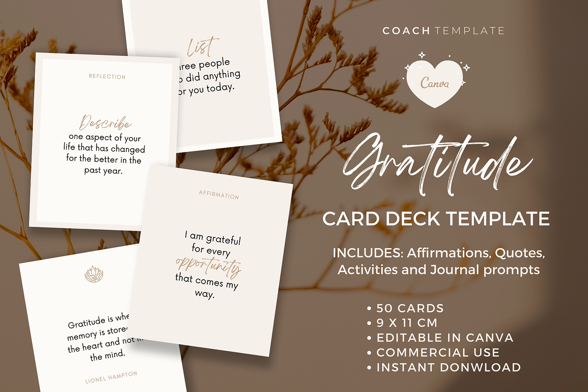 Gratitude Card Deck Canva Template, a Card Template by COACHTEMPLATE (Photo 1 of 11)