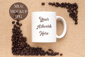 Mug Mockup - Coffee Beans & Hessian