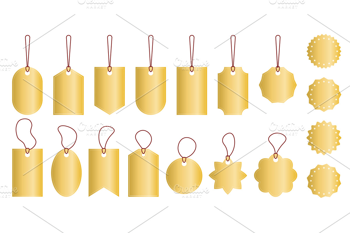 Set of gold holiday price tags and, an Object Illustration by Tati_Kli
