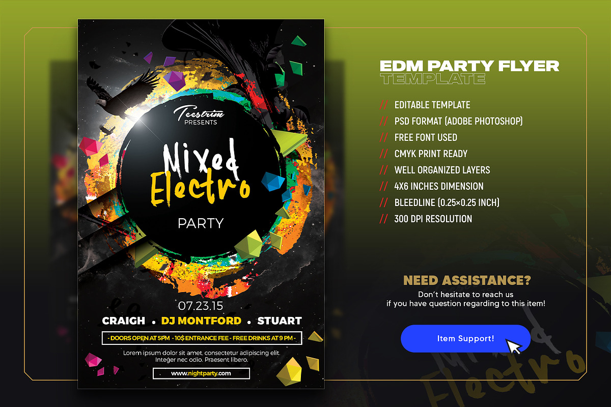 Night Club Flyer EDM Party, a Flyer Template by Intenseartisan_Stock