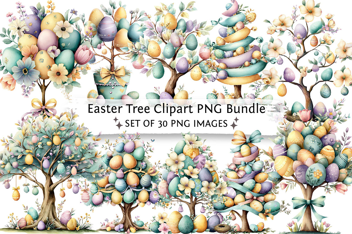 Easter Tree Clipart PNG Bundle, an Illustration by DreamPrint404 (Photo 1 of 6)
