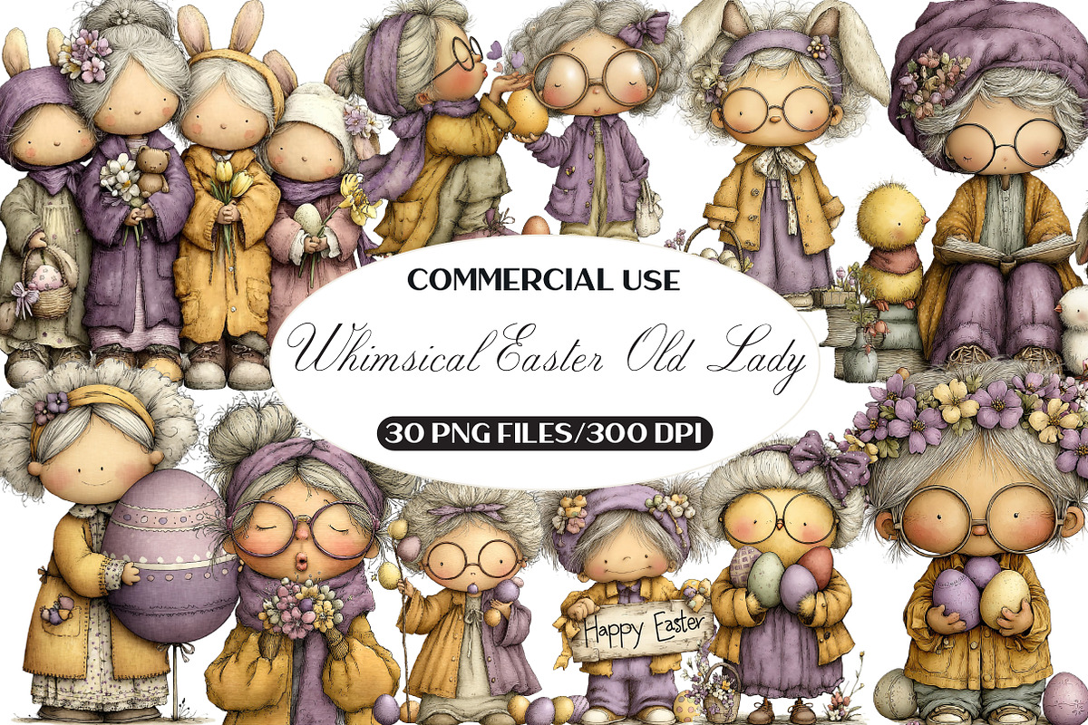 Whimsical Easter Old Lady Clipart, an Illustration by Black Bird Studio (Photo 1 of 6)