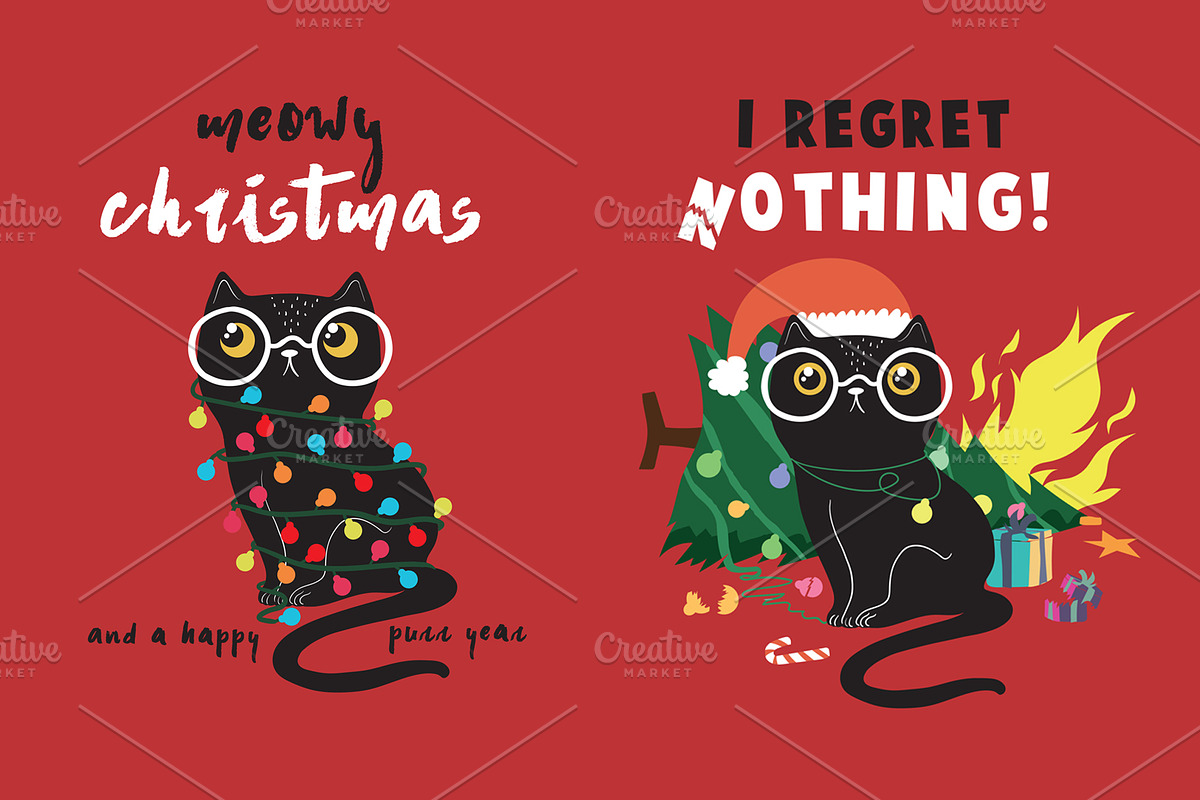 New year cat . Christmas pattern., an Animal Illustration by StudioLondon (Photo 2 of 3)