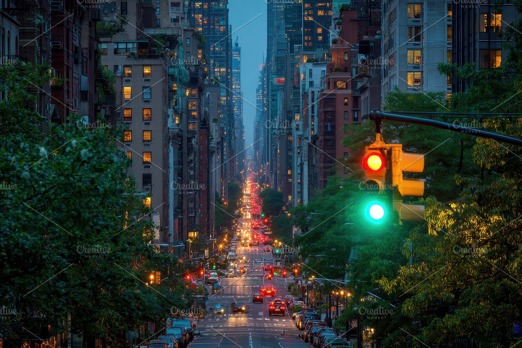 Traffic lights are on a busy street, a Photo by Pavel_design