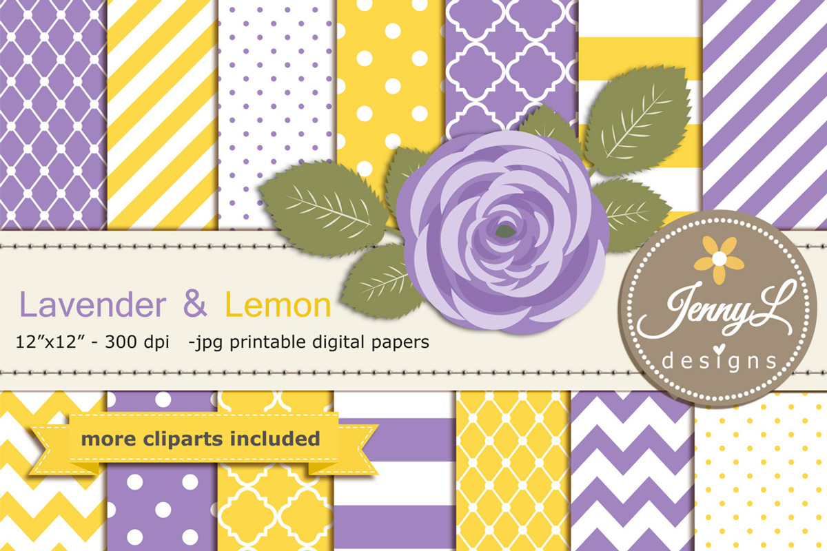 Lavender and Lemon Digital Papers, a Pattern Graphic by JennyL Designs (Photo 1 of 3)