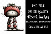 Strawberry Cat Whimsical Clipart, a Seasonal Illustration by Designking (Thumbnail 4 of 5)