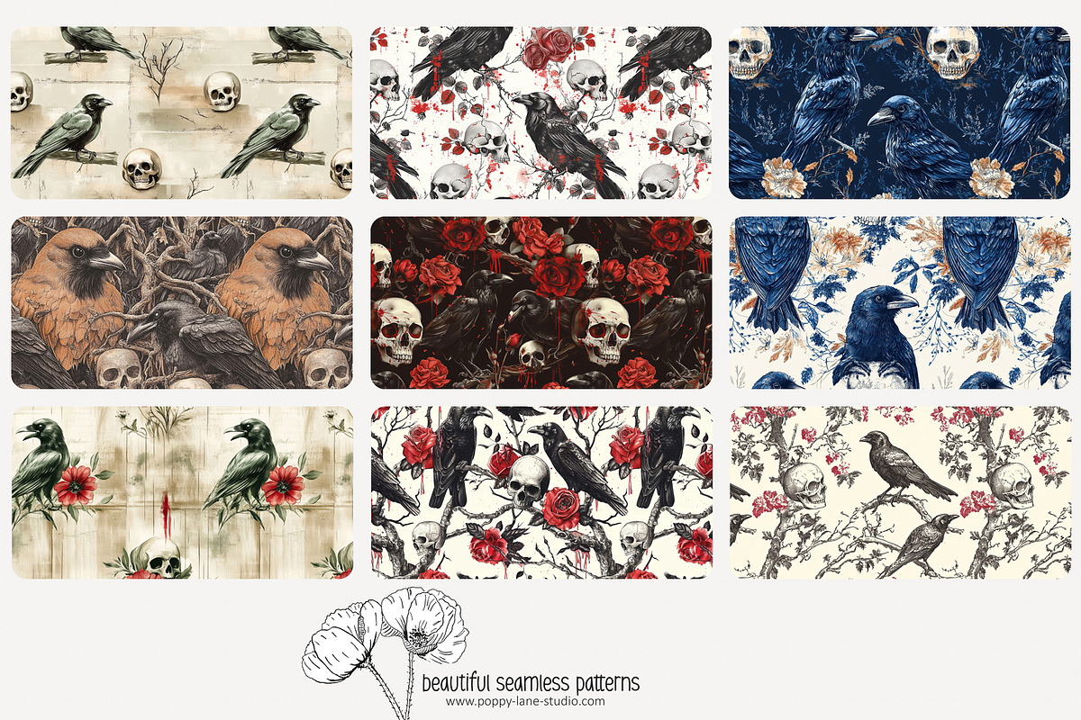 70 crows & skulls seamless pattern, a Pattern Graphic by Poppy Lane Studio (Photo 9 of 10)