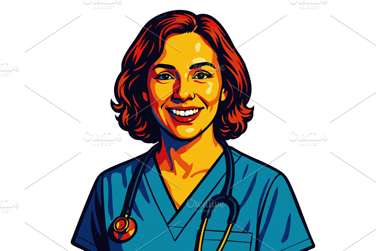portrait of smiling female nurse, a Healthcare Illustration by AlexArt