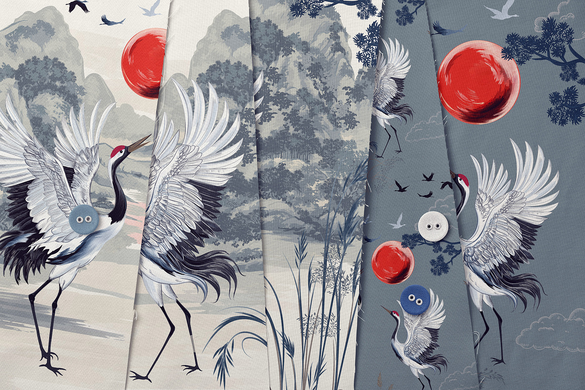 Oriental Cranes Vector Pattern, an Animal Illustration by FleurArt (Photo 2 of 8)
