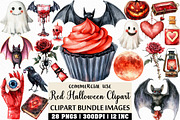 Watercolor Red Halloween Clipart, an Illustration by Craft Nest (Thumbnail 1 of 6)