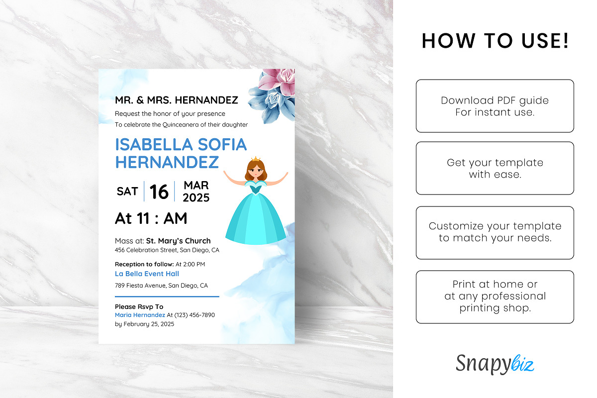 Quinceanera Party Invitation Temp, an Invitation Template by Snapybiz (Photo 6 of 11)