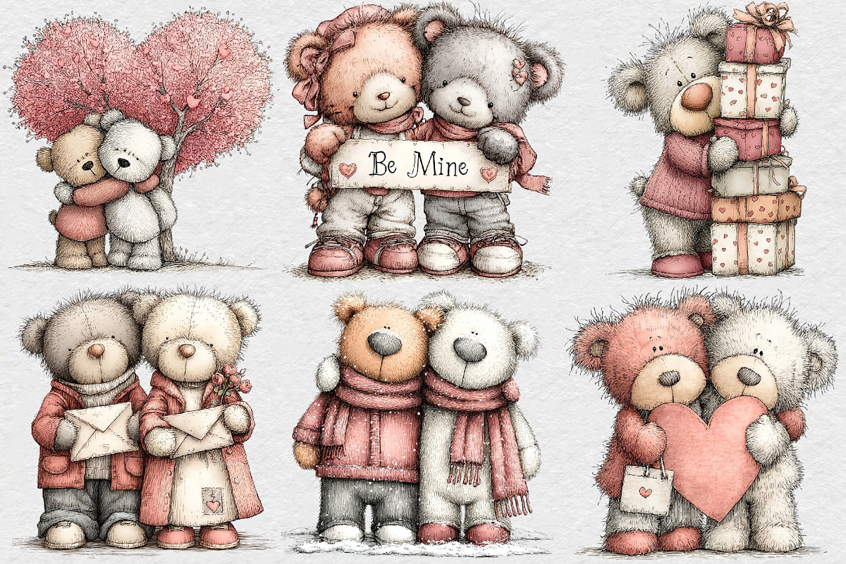Teddy Bear Valentine Day Clipart, an Illustration by DreamCafeArt (Photo 2 of 6)