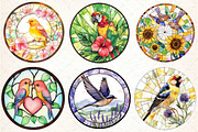 Round Stained Glass Birds Clipart, an Illustration by DreamCafeArt (Thumbnail 2 of 9)