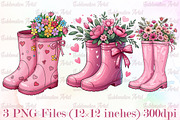 Pink Boots with Summer Flowers PNG, an Illustration by Sublimation Artist (Thumbnail 1 of 6)