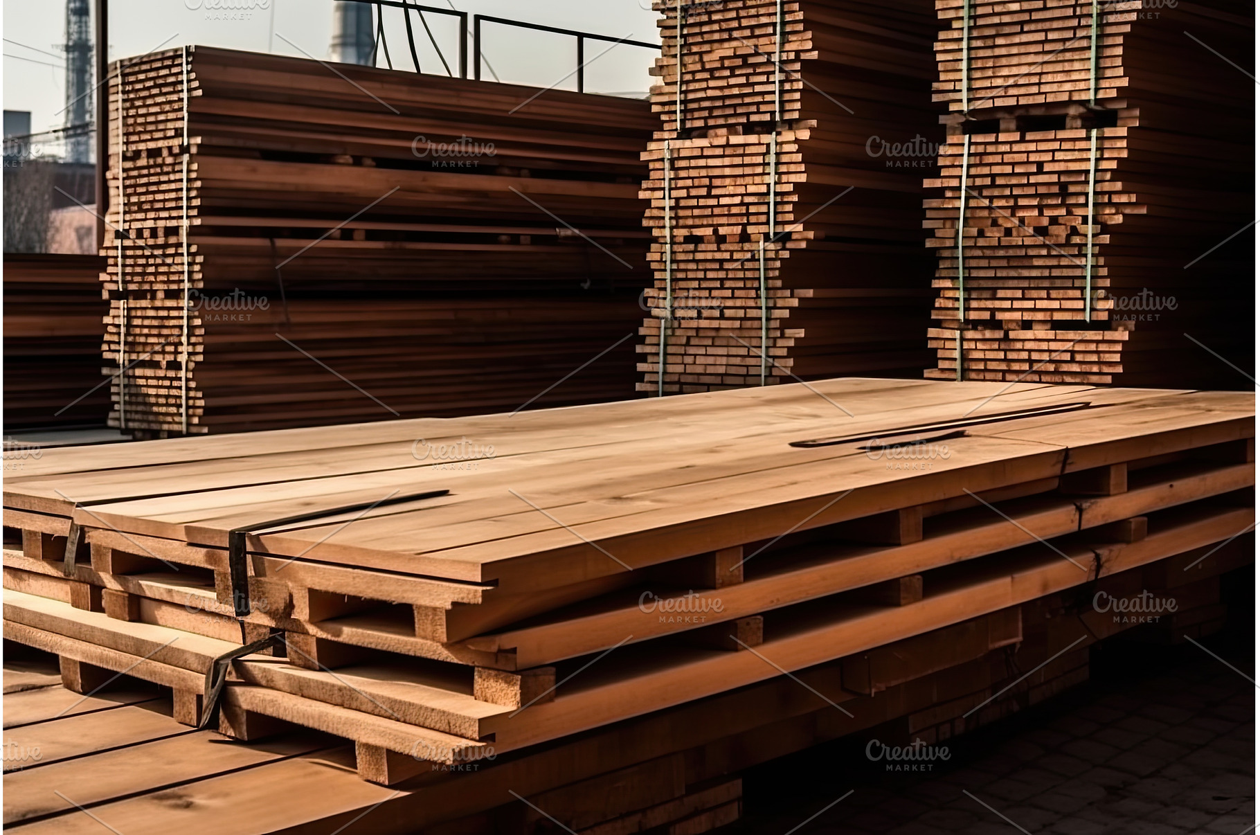 Solid wood deck board stack for, an Industrial Photo by Neirfy