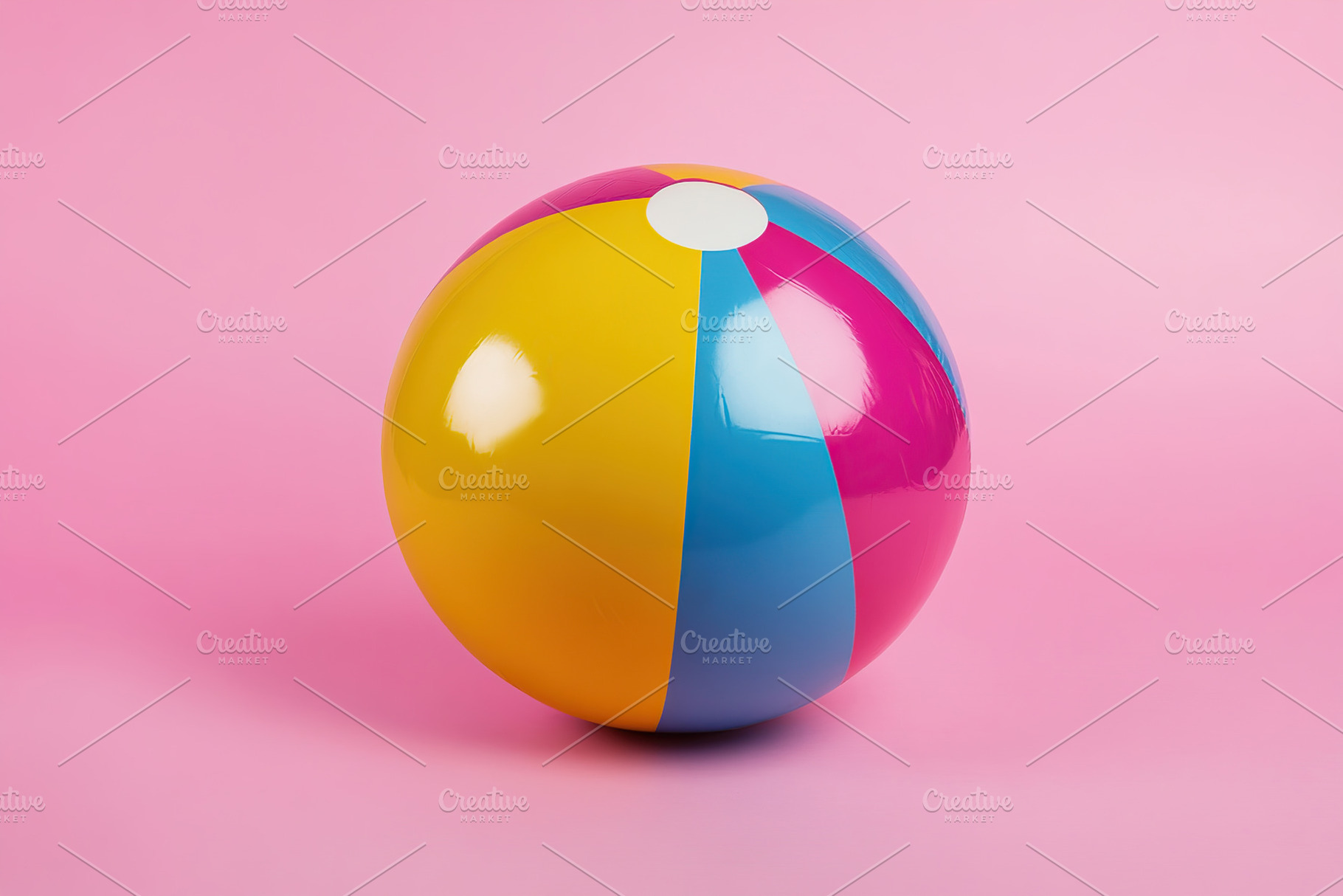 Vibrant beach ball on pastel pink background perfect for summer fun and relaxat, a Sports & Recreation Photo by AlyaAnd