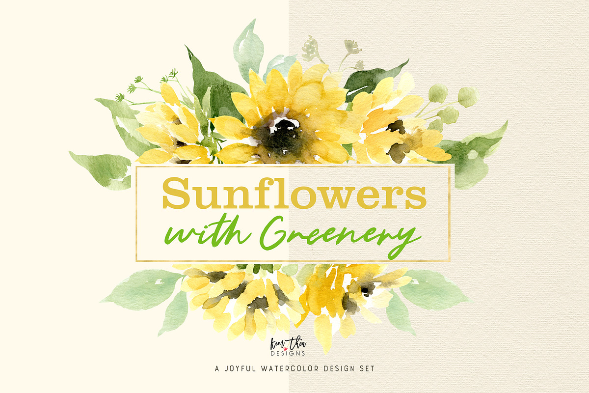 Sunflowers with Greenery Watercolor, an Illustration by Kim Thoa Designs (Photo 1 of 8)